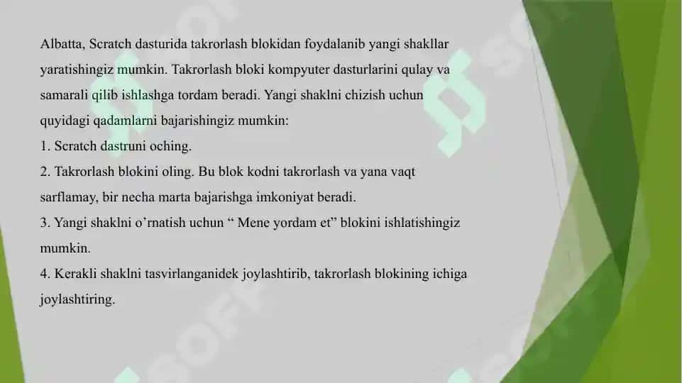 Scratch dasturida Takrorlash bloki yordamida yangi shakl chizish 2
