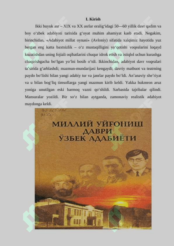 Milliy uygʻonish davri oʻzbek adabiyoti bosqichlari 2