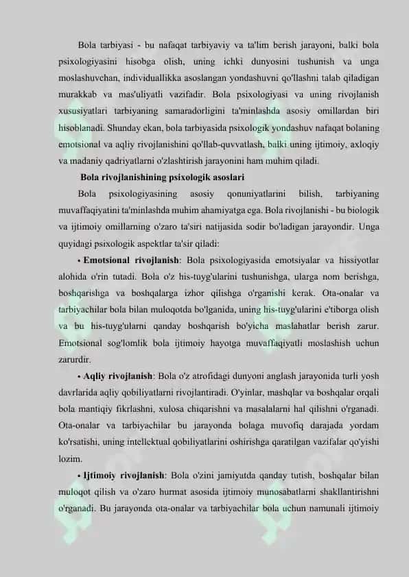 Bola tarbiyasida psixologik yondashuv 2