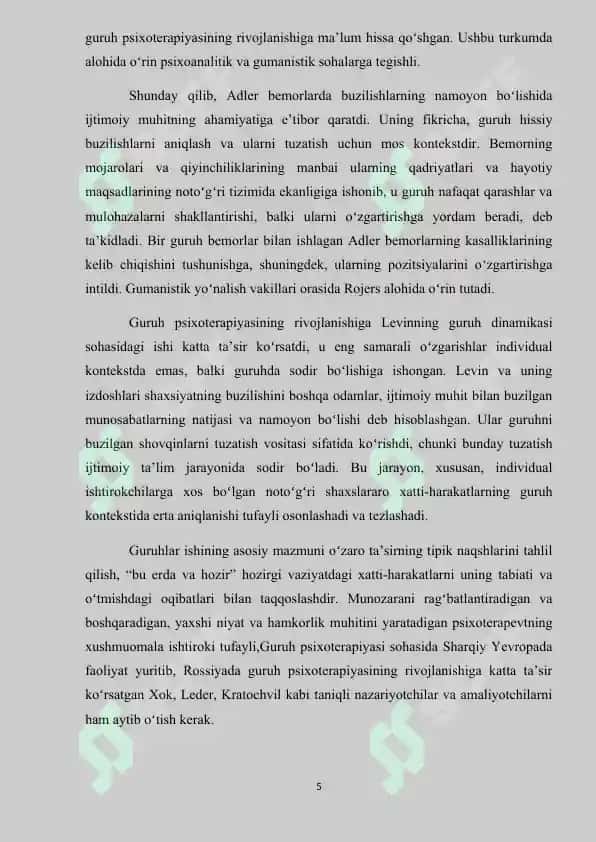 Bollalar bilan guruhiy va individual psixoterapiya kurs ishi 5