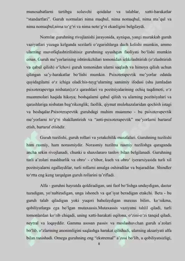 Bollalar bilan guruhiy va individual psixoterapiya kurs ishi 8