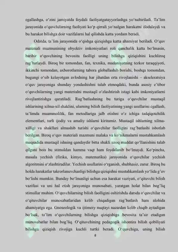 BOSHLANG’ICH SINF O’QUVCHILARI BILISH JARAYONLARINI SHAKLLANTIRISHNING O’ZIGA XOS XUSUSIYATLARI 8