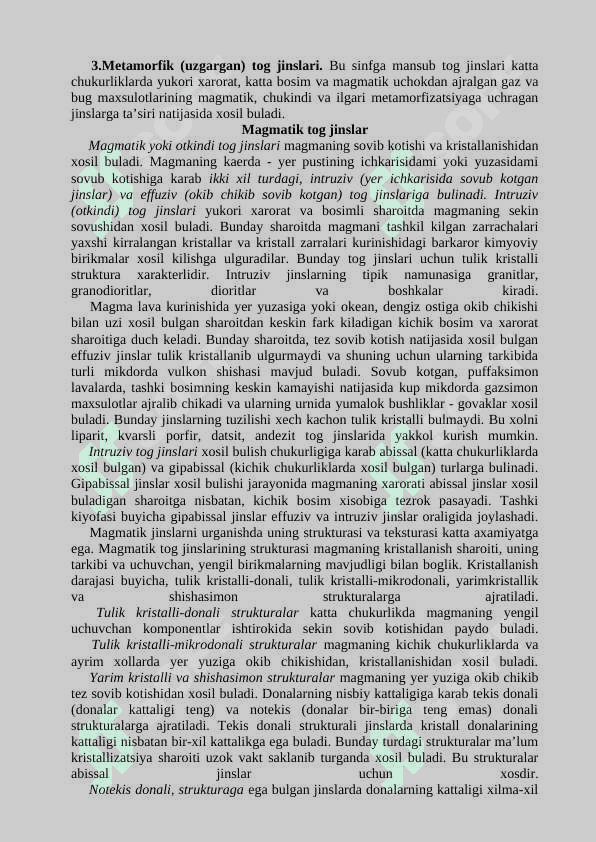 Tog' jinslari xaqida umumiy ma’lumotlar 2
