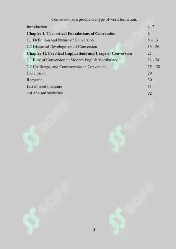 Course Paper on "Conversion as a Productive Type of Word Formation" 3