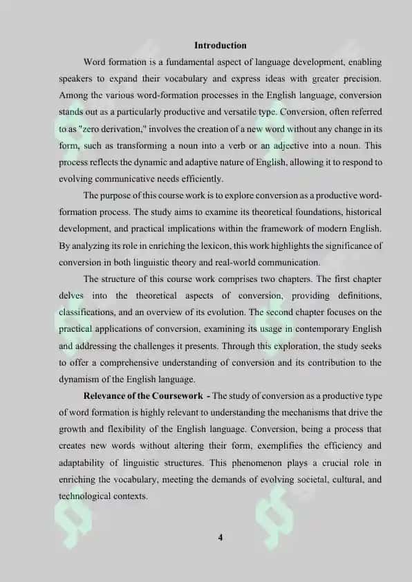 Course Paper on "Conversion as a Productive Type of Word Formation" 4