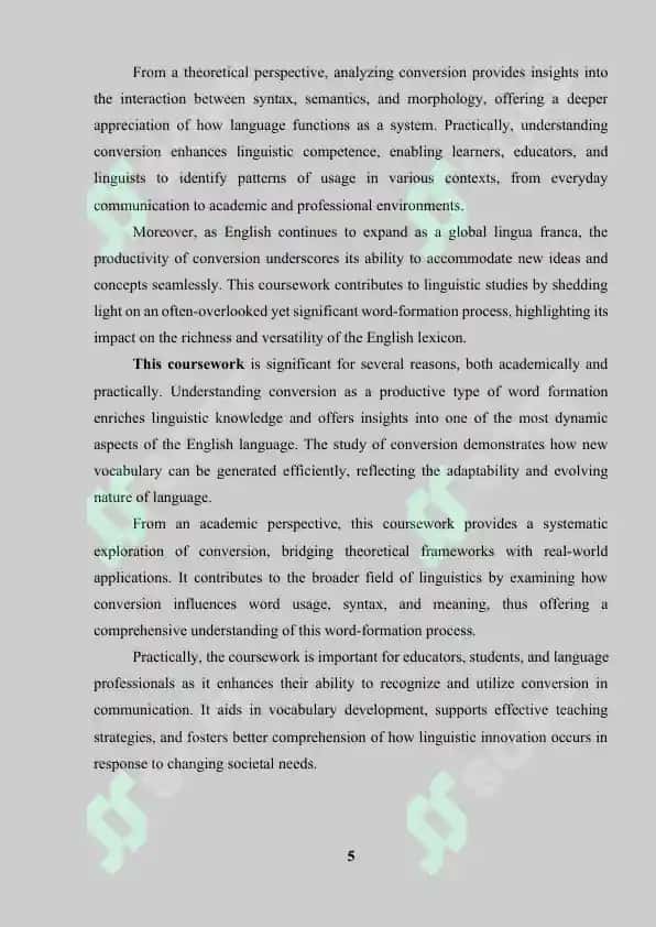 Course Paper on "Conversion as a Productive Type of Word Formation" 5