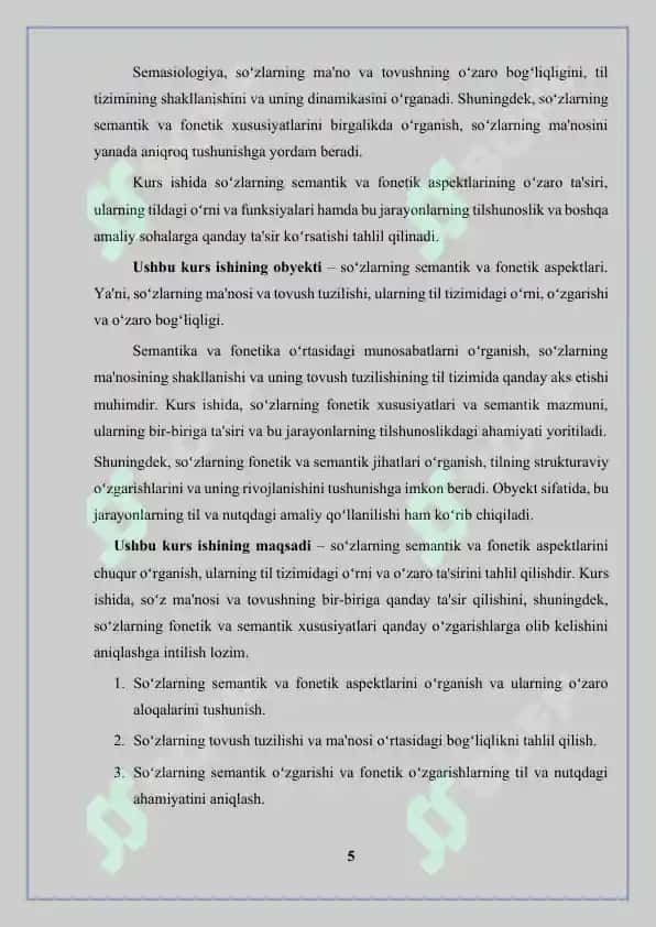 Semasiologiya: Soʻzlarning semantik va fonetik aspektlari 5