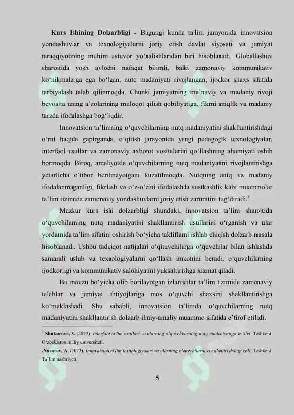 "Ona tilini oʻqitish metodikasi" 5