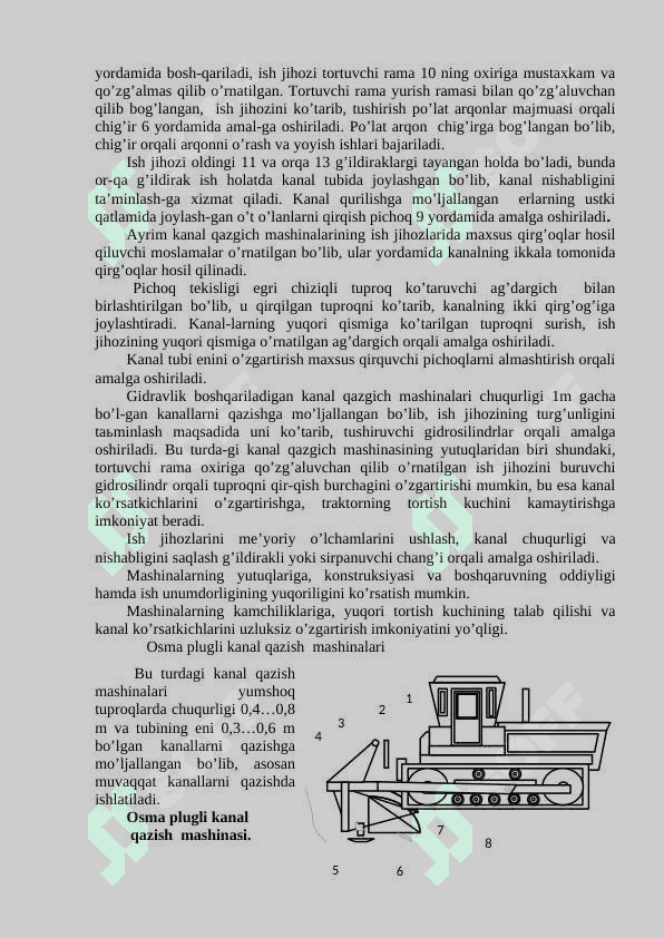 Kanal qazgichlar va kanal tozalash mashinalari. Kanal qazgichlarning vazifasi va ularni turkumlash. Kanal qazgichlarni ishga tayorlash 4