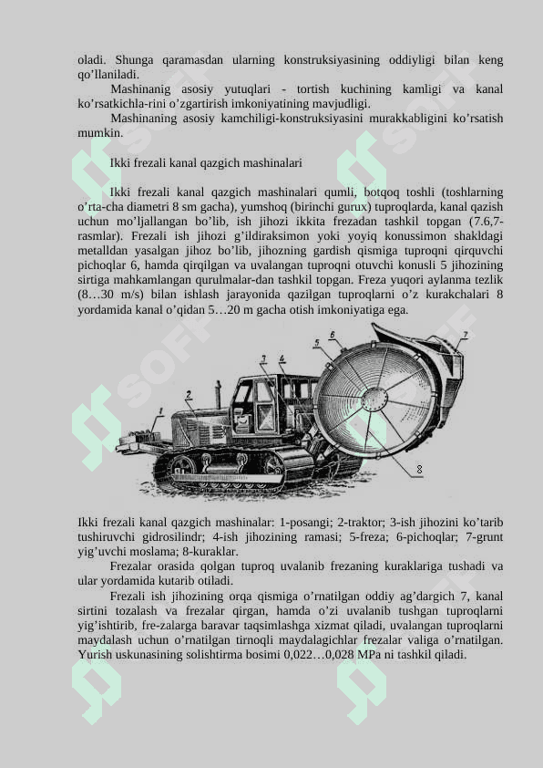 Kanal qazgichlar va kanal tozalash mashinalari. Kanal qazgichlarning vazifasi va ularni turkumlash. Kanal qazgichlarni ishga tayorlash 8