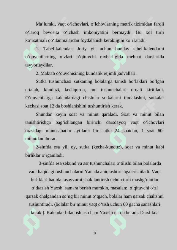 3_SINF OʻQUVCHILARIGA VAQT OʻLCHOVLARNI OʻRGATISH METODIKASI 8