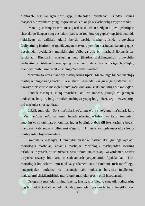 SAVOD OʻRGATISHDA ORFOGRAFIK MASHQLARNI TASHKIL ETISH 8