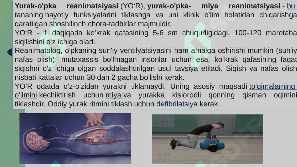 YURAK-O’PKA REANIMATSIYASI. YUQORI NAFAS YO’LLARI O’TKAZUVCHANLIGINI TIKLASH 2