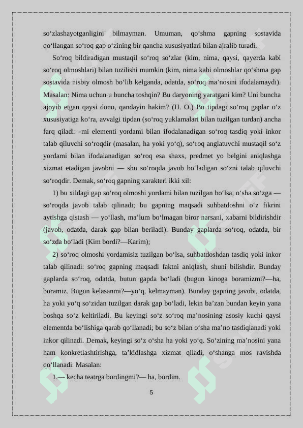 Soʻroq gaplarning shakliy mazmuniy tuzilishi (Abdulla Oripov sherlari misolida)” 5