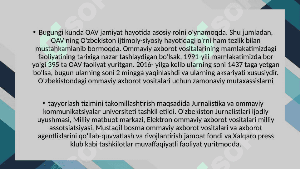 O’zbekiston Respublikasi OAVni rivojlantirish to’g’risidagi  Qonuni 3