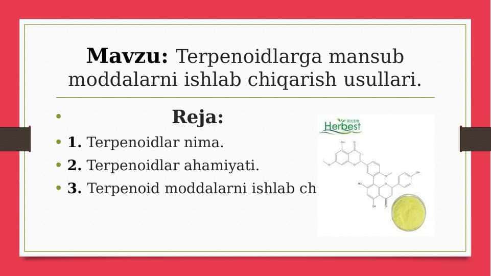 Terpenoidlardan olinadigan dori moddalarni olish usullari 1
