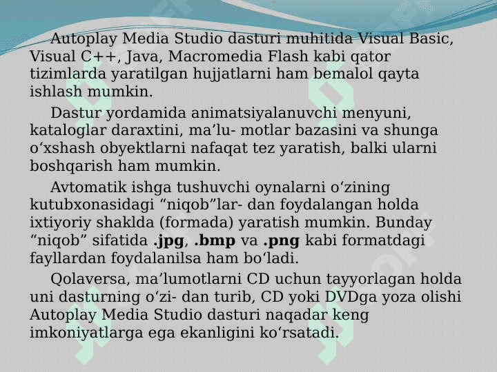 AutoPlay Media Studio dasturi imkoniyatlari. Delphi dasturi imkoniyatlari va unda fizik  jarayonlar  animatsiyalarini yaratish. 5