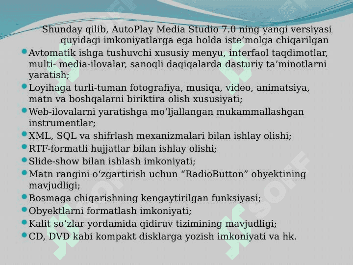 AutoPlay Media Studio dasturi imkoniyatlari. Delphi dasturi imkoniyatlari va unda fizik  jarayonlar  animatsiyalarini yaratish. 7