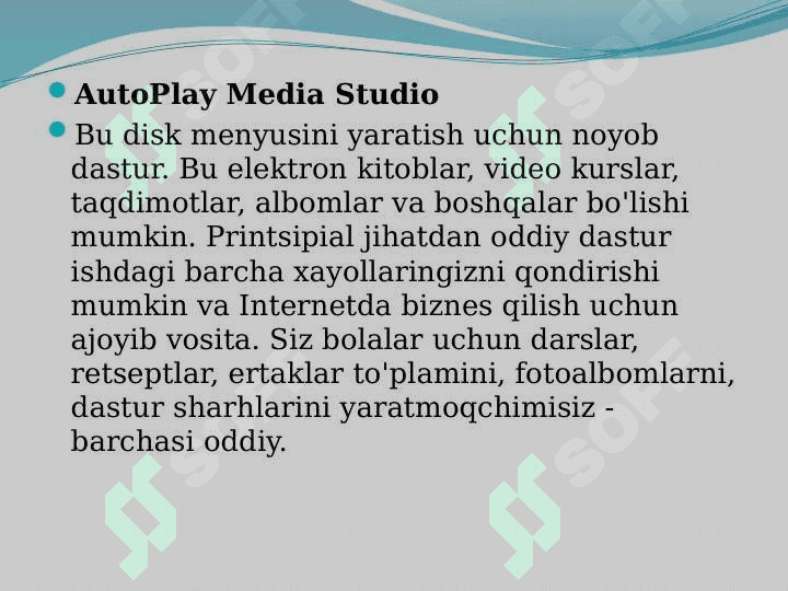 AutoPlay Media Studio dasturi imkoniyatlari. Delphi dasturi imkoniyatlari va unda fizik  jarayonlar  animatsiyalarini yaratish. 8