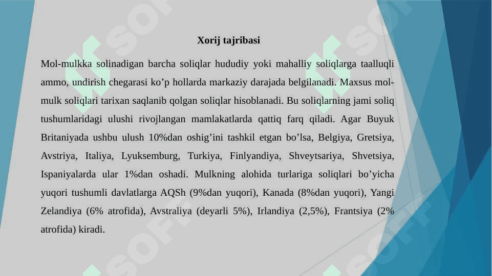 Yuridik  va jismoniy shaxslardan olinadigan mol-mulk solig‘i va ularning soliq solish obyektlari  va bazalari 5