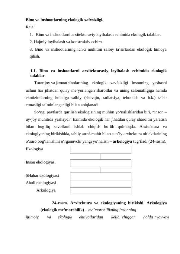 Bino va inshootlarning ekologik xafvsizligi. 1