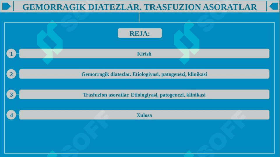 Gemorragik diatezlar. Trasfuzion asoratlar 2