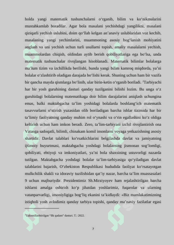 MAKTABGACHA YOSHDAGI BOLALARNI MATEMATIKA OʻRGATISHDA SANASH VA SANASHNING TURLI TIZIMLARI 7
