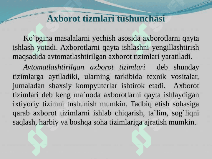 Axborotlashtirilgan axborot tizimlari 3