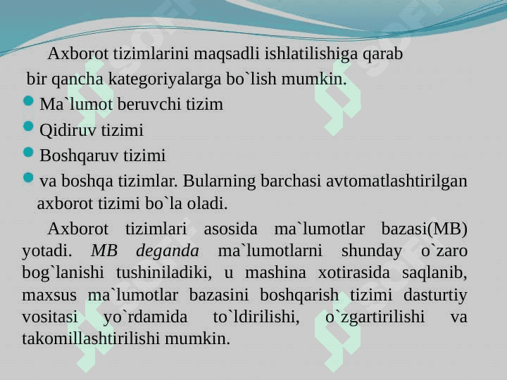 Axborotlashtirilgan axborot tizimlari 4