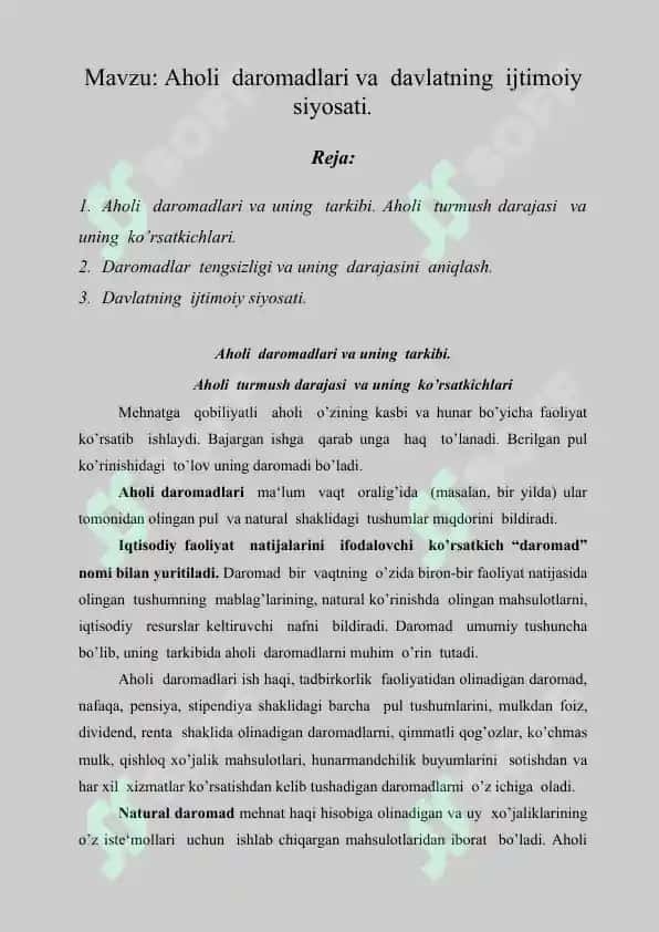 Aholi daromadlari va davlatning ijtimoiy siyosati 2