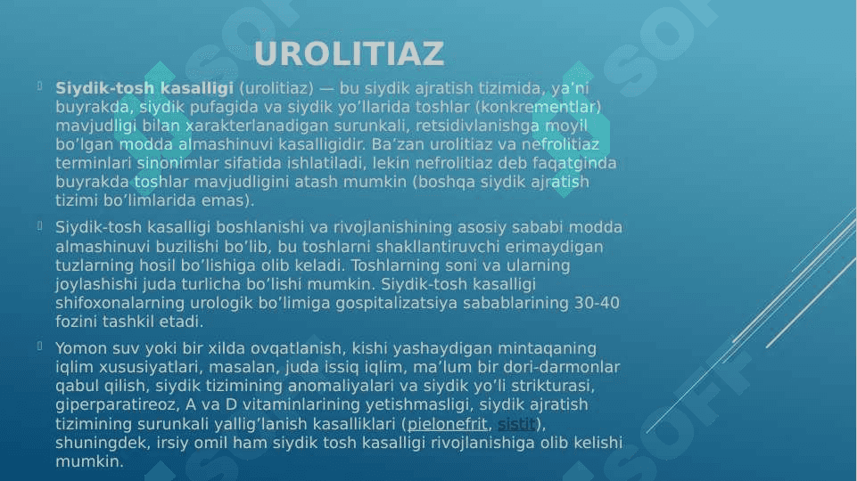 BUYRAKLARDA URAT TOSHLARINING HOSIL BO’LISHI VA DAVOLASH YO’LLARI 3