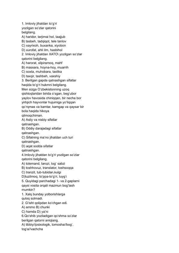 Ona tili Milliy sertifikat testi