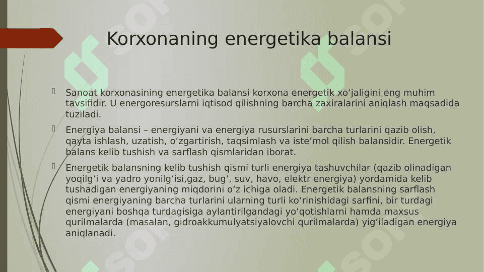 Energetika balansi tushunchasi 2
