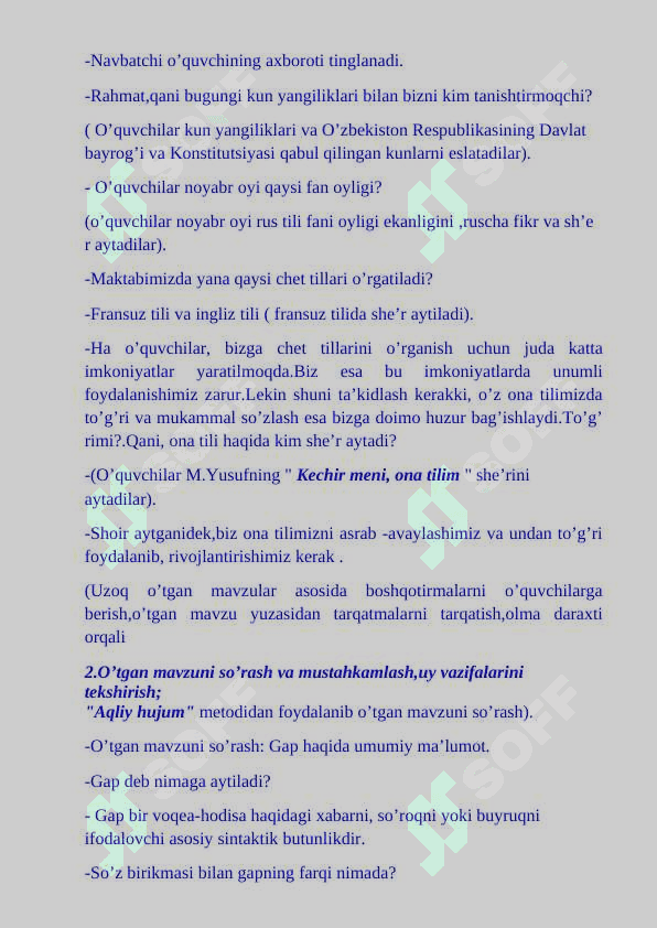 Gapning ifoda maqsadiga ko’ra turlari. Dars ishlanmasi 3