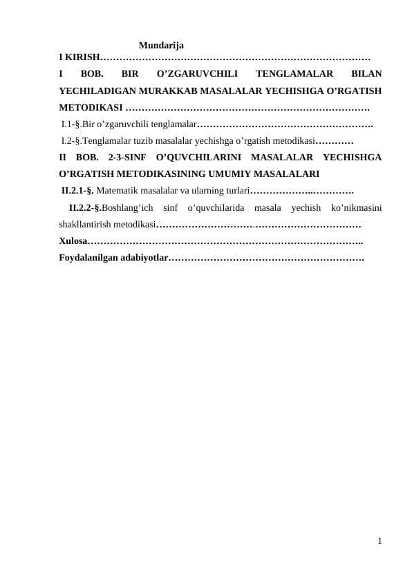 BIR OʻZGARUVCHILI TENGLAMALAR BILAN YECHILADIGAN MURAKKAB MASALAR