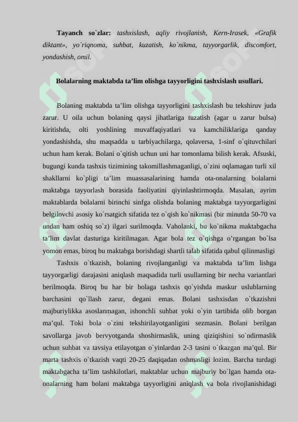 Bolalarning maktabda ta’lim olishga tayyorligini tashxislash usullari 2