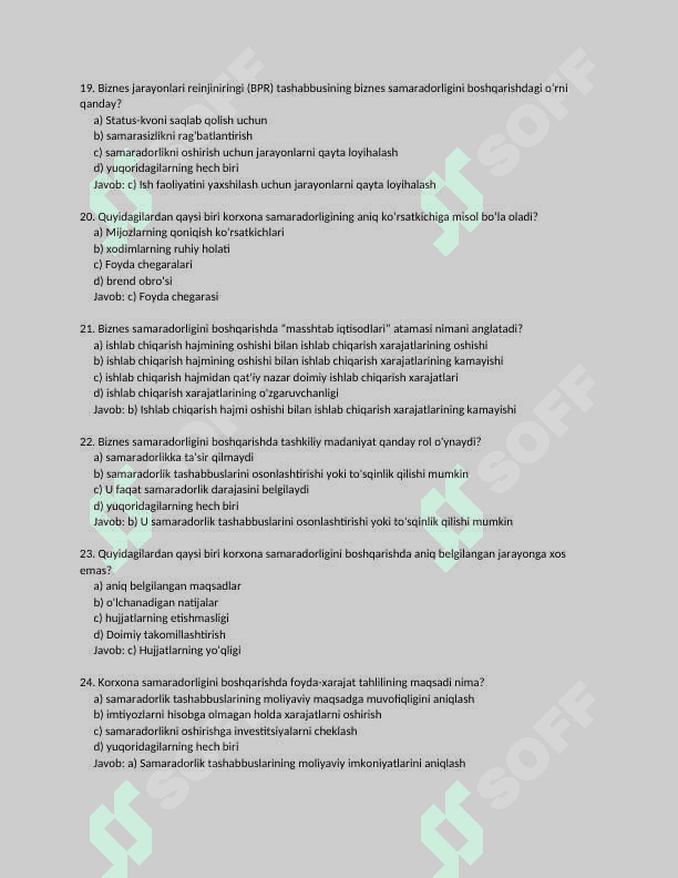 Biznes samaradorligini oshirish TEST JAVOBI BILAN 4