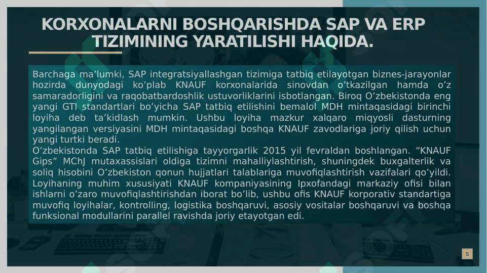 KORXONANI BOSHQARISHDA  SAP VA ERP TIZIMINING O’RNI VA AHAMIYATI. 5