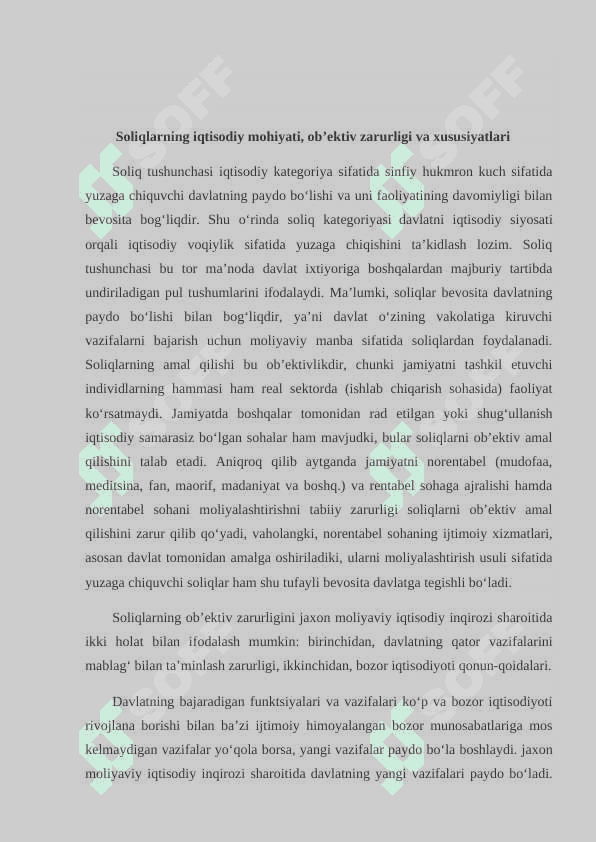AKSIZ SOLIGINI UNDIRISH SABABLARI VA UNI SOLIQLAR TIZIMIDA TUTGAN O’RNI. 4