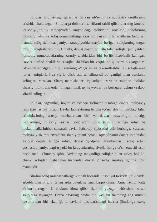 AKSIZ SOLIGINI UNDIRISH SABABLARI VA UNI SOLIQLAR TIZIMIDA TUTGAN O’RNI. 6