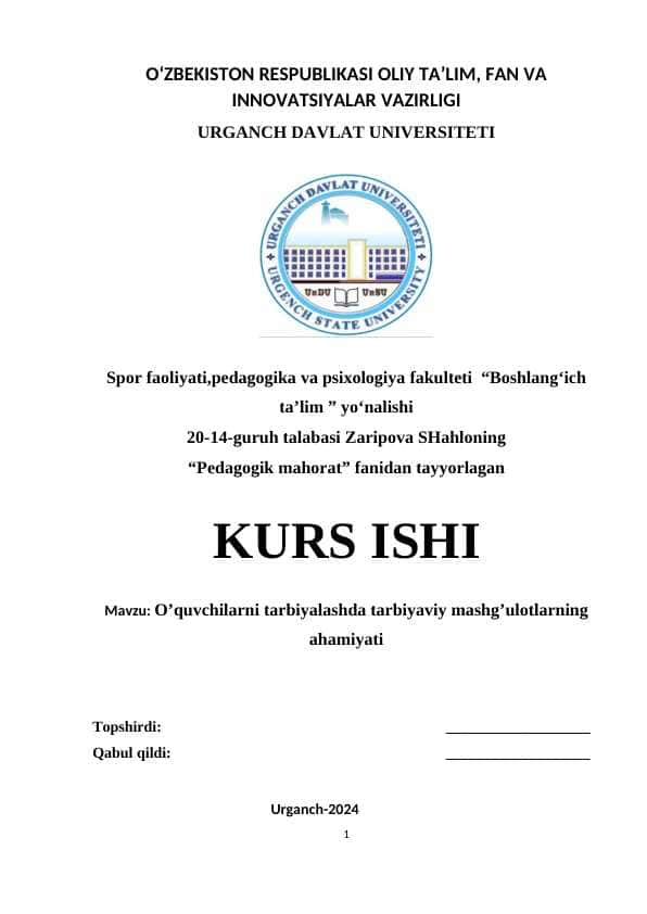 Oʻquvchilarni. tarbitalashda tarbiyaviy mashgʻulotlarning ahamiyati 1