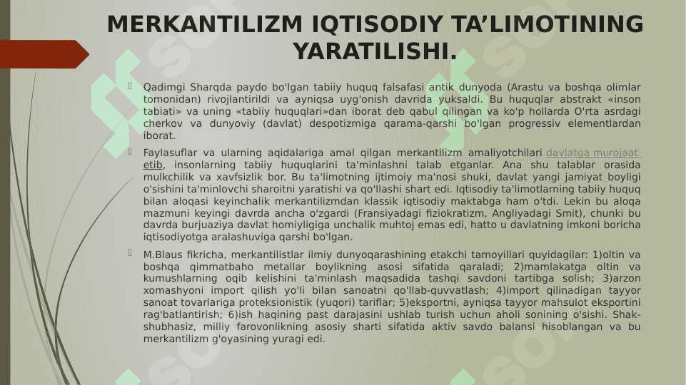 MERKANTILIZM IQTISODIY TA’LIMOTI 4