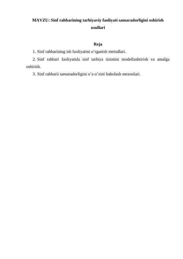 Sinf rahbarlarining tarbiyaviy faoliyati samaradorligini oshirish usullari 1