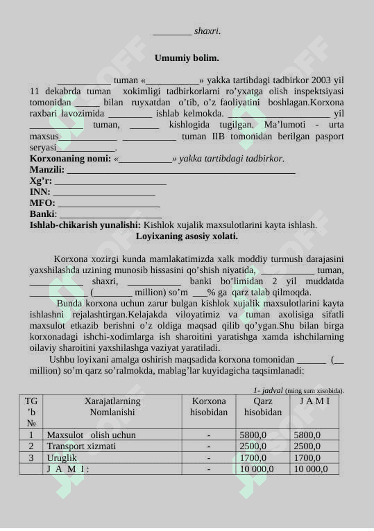 ASALARICHILIK BIZNES REJA. 2