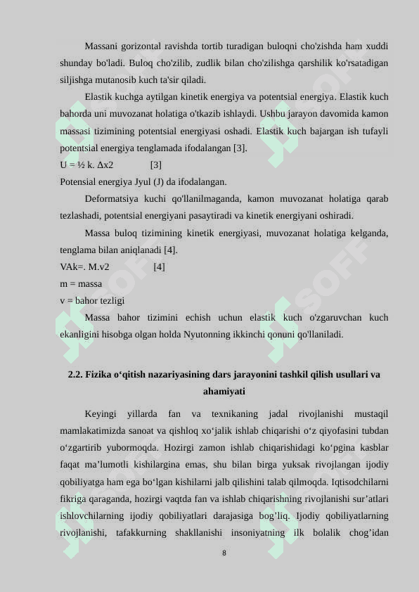 Umumiy o’rta ta’lim maktablarida “Elastiklik kuchi” mavzusini o’qitish metodikasi 8