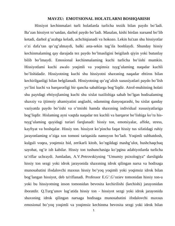 EMOTSIONAL HOLATLARNI BOSHQARISH 1