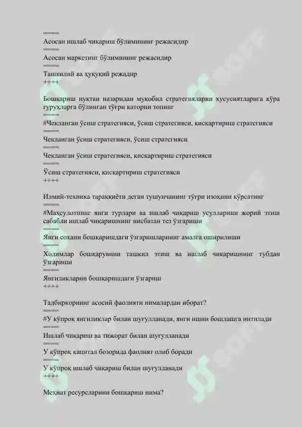 Menejment yakuniy testlar javoblari bilan 6
