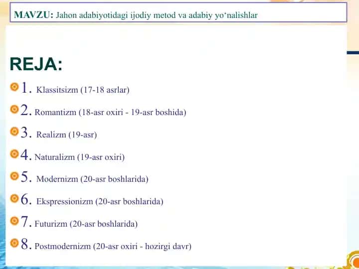 Jahon adabiyotidagi i̇jodiy metod va adabiy yo‘nalishlar 1