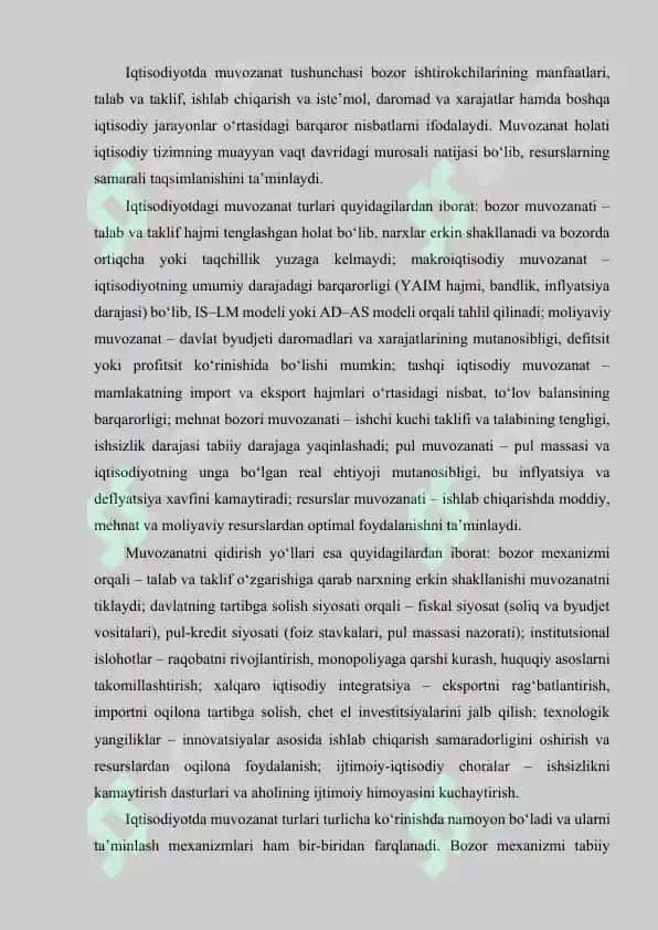 IQTISODIYOTDAGI MUVOZANAT TURLARI VA ULARNI QIDIRISH YO'LLARI 2