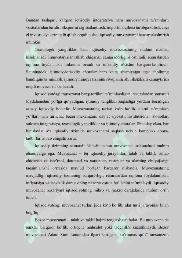 IQTISODIYOTDAGI MUVOZANAT TURLARI VA ULARNI QIDIRISH YO'LLARI 7